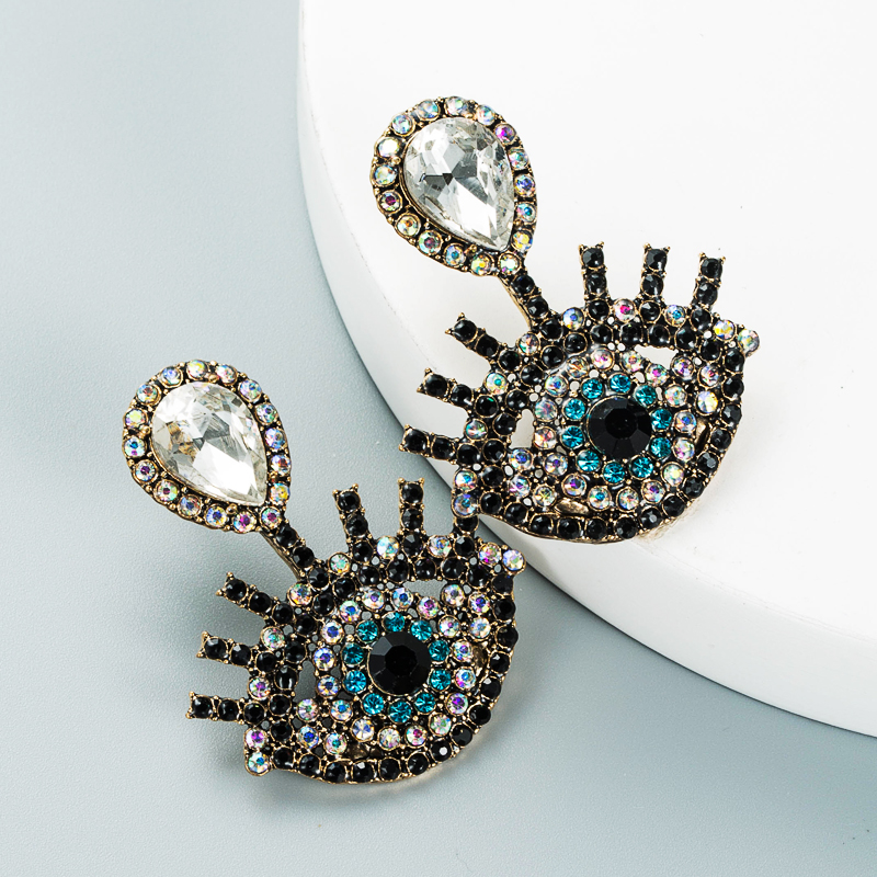 Retro Diamond-studded Devil's Eye Earrings Wholesale Nihaojewelry display picture 13