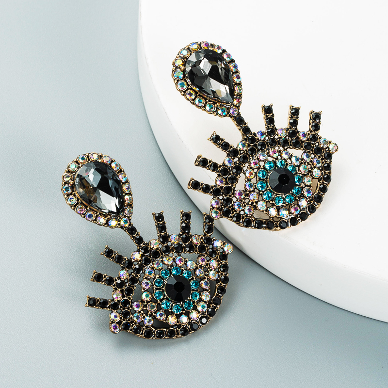 Retro Diamond-studded Devil's Eye Earrings Wholesale Nihaojewelry display picture 15