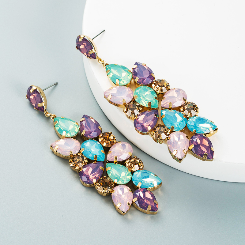Retro Full Diamond Color Rhinestone Glass Diamond Flower Earrings Wholesale Nihaojewelry display picture 4