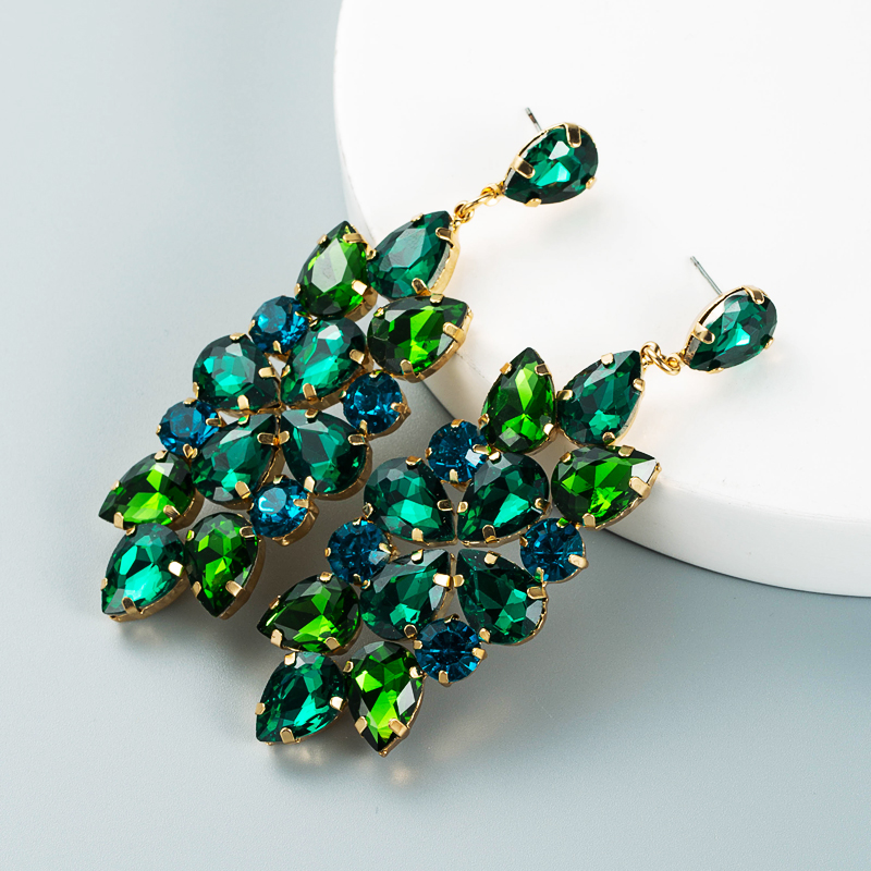 Retro Full Diamond Color Rhinestone Glass Diamond Flower Earrings Wholesale Nihaojewelry display picture 5