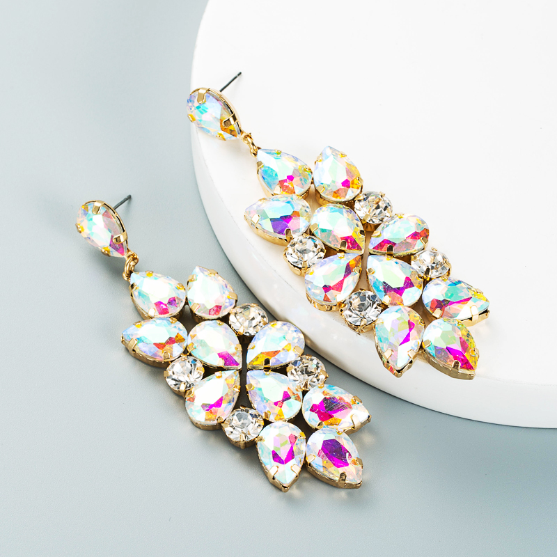 Retro Full Diamond Color Rhinestone Glass Diamond Flower Earrings Wholesale Nihaojewelry display picture 7