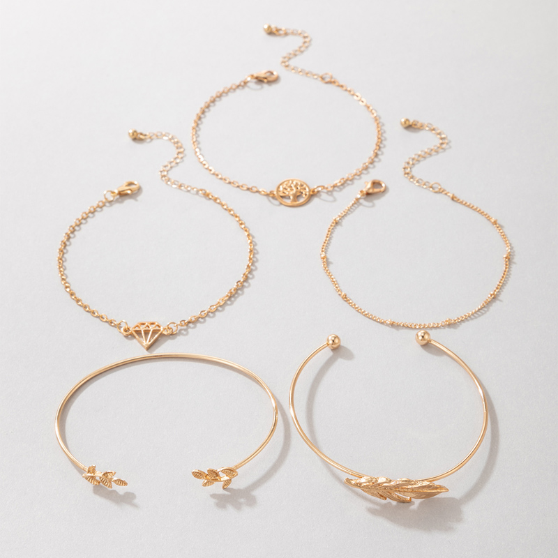 Korean Creative Leaf Geometric Carved Bracelet Set Wholesale Nihaojewelry display picture 3