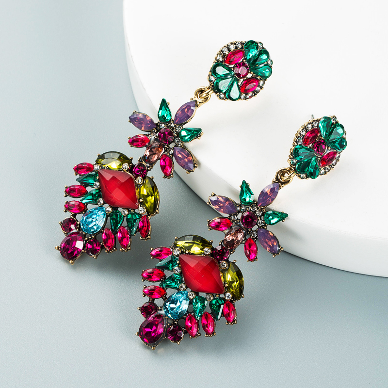 Fashion Colored Diamond Multi-layer Alloy Rhinestone Flower Earrings Wholesale Nihaojewelry display picture 4