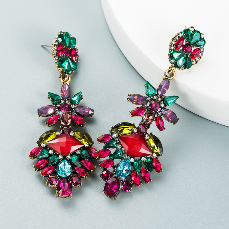 Fashion Colored Diamond Multi-layer Alloy Rhinestone Flower Earrings Wholesale Nihaojewelry display picture 6