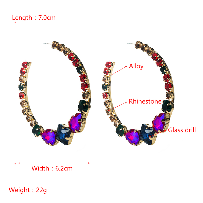 Fashion Alloy Inlaid Colored Diamond C-shaped Earrings Wholesale Nihaojewelry display picture 1
