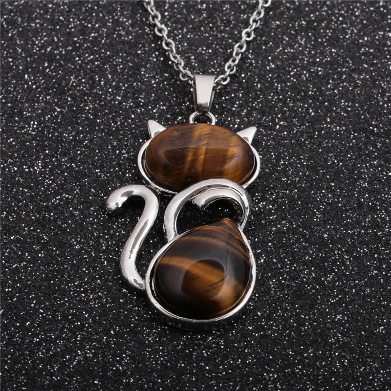 Casual Cute Cat Stainless Steel Plating Inlay Natural Stone Crystal Glass Pendant Necklace Long Necklace display picture 6