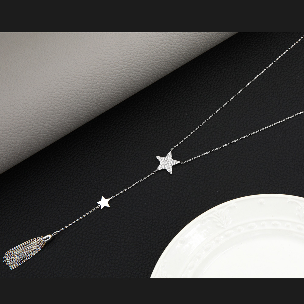 Classic Fashion Long Geometric Star Inlaid Zircon Tassel Necklace display picture 1