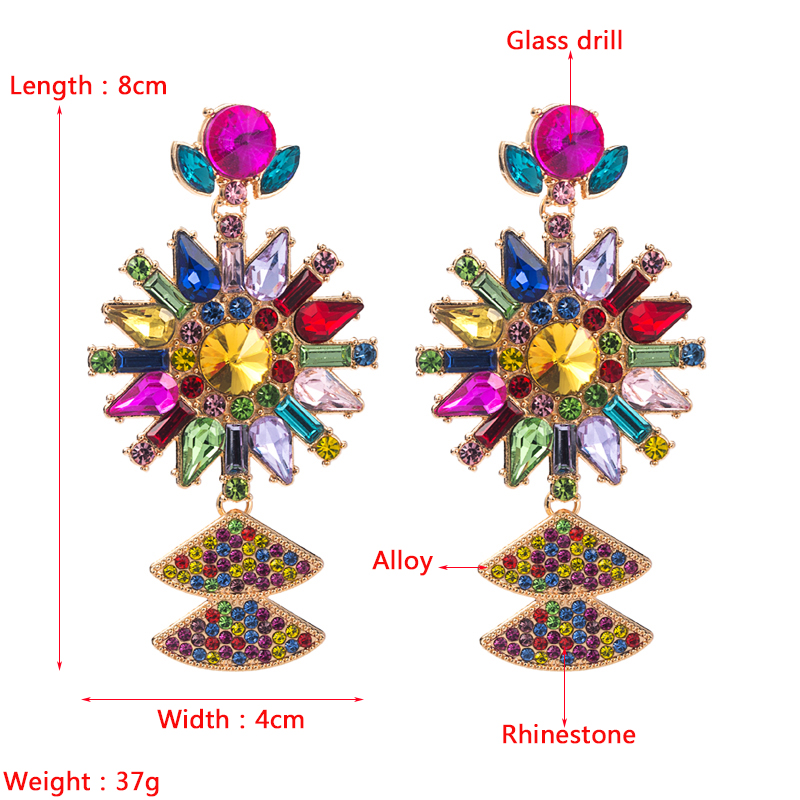 European And American Fashion Exaggerated Color Rhinestone Pendant Earrings display picture 1