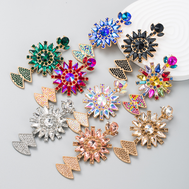 European And American Fashion Exaggerated Color Rhinestone Pendant Earrings display picture 2