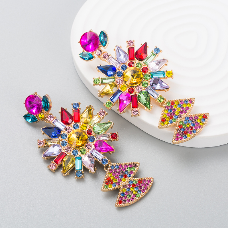 European And American Fashion Exaggerated Color Rhinestone Pendant Earrings display picture 6