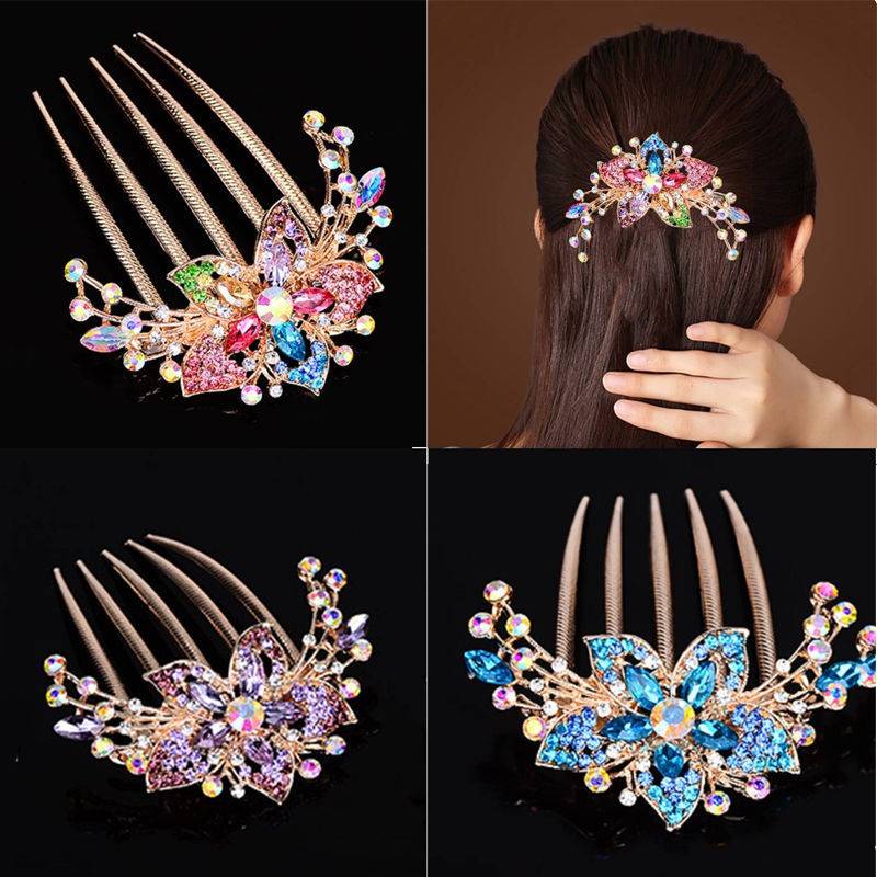 Alloy Rhinestone-inlaid Comb Hair New Hair Accessories Five-tooth Comb Plate Hair Clip display picture 1