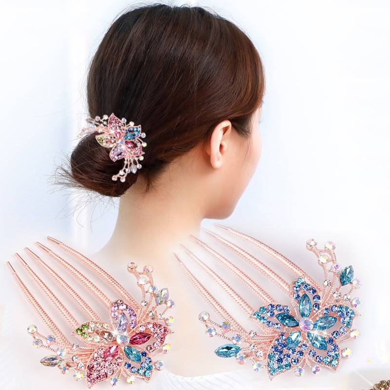 Alloy Rhinestone-inlaid Comb Hair New Hair Accessories Five-tooth Comb Plate Hair Clip display picture 2