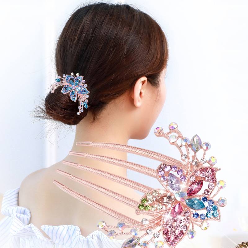 Alloy Rhinestone-inlaid Comb Hair New Hair Accessories Five-tooth Comb Plate Hair Clip display picture 3