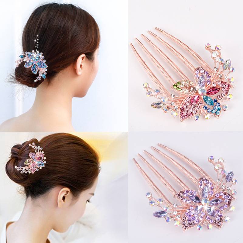 Alloy Rhinestone-inlaid Comb Hair New Hair Accessories Five-tooth Comb Plate Hair Clip display picture 4