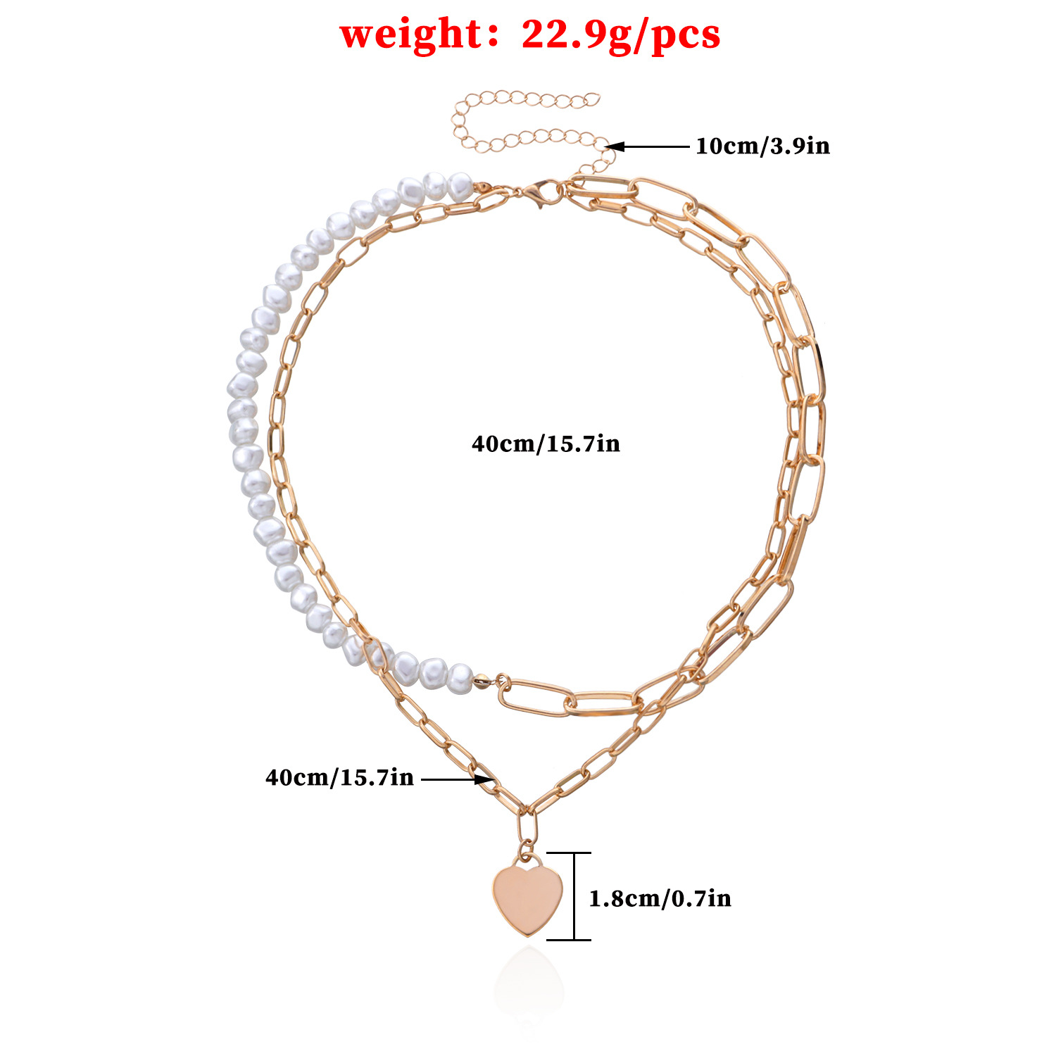 Fashion Glossy Peach Heart Pendant Double Thick Chain Pearl Love Necklace display picture 5