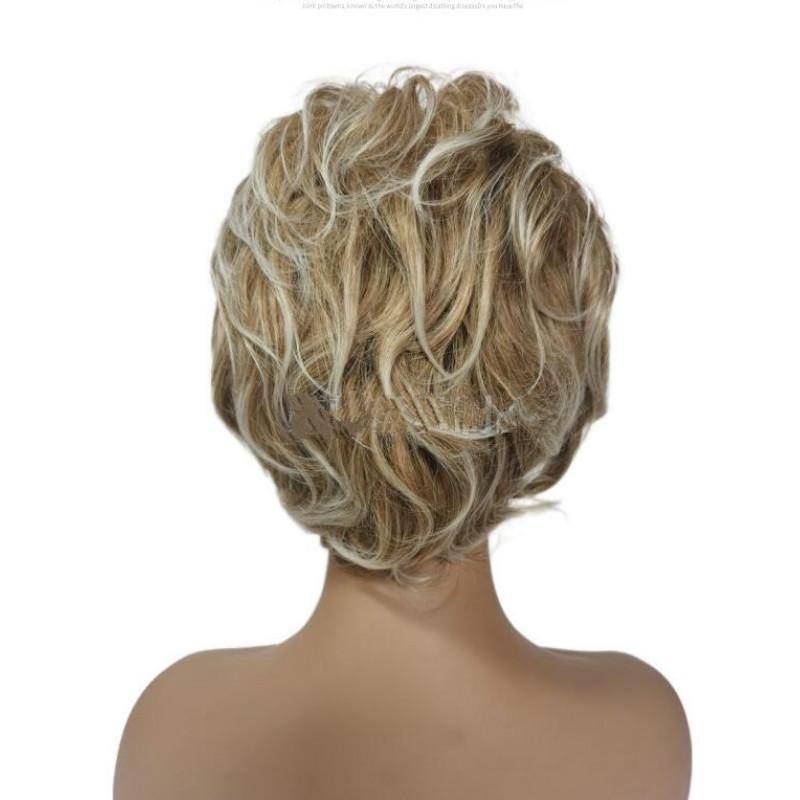 Ladies Short Hair Curly Wig Blonde Gradient Wig display picture 1