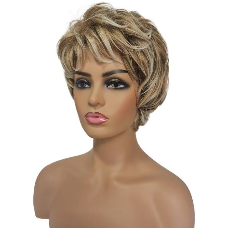Ladies Short Hair Curly Wig Blonde Gradient Wig display picture 6