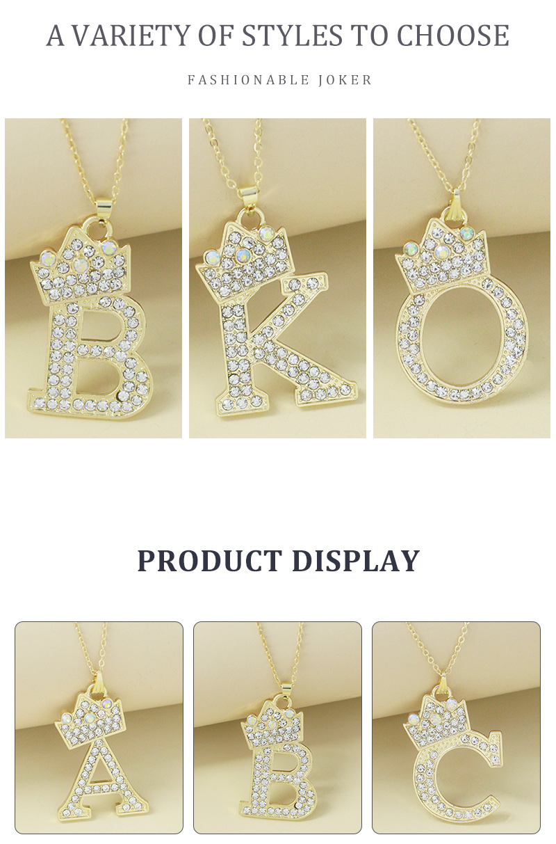 Creative Alloy Rhinestone Crown Letter Necklace Sweater Chain Wholesale display picture 3