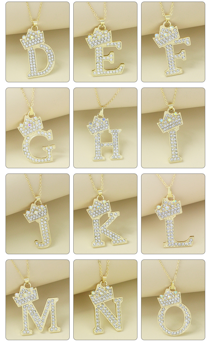 Creative Alloy Rhinestone Crown Letter Necklace Sweater Chain Wholesale display picture 4