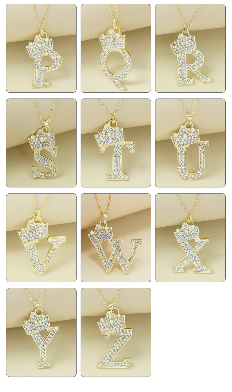 Creative Alloy Rhinestone Crown Letter Necklace Sweater Chain Wholesale display picture 5