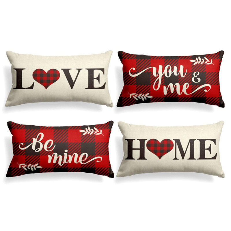 45*45cm 30*50cm Valentine's Day Linen Plaid Pillowcase Set Of 4 display picture 1
