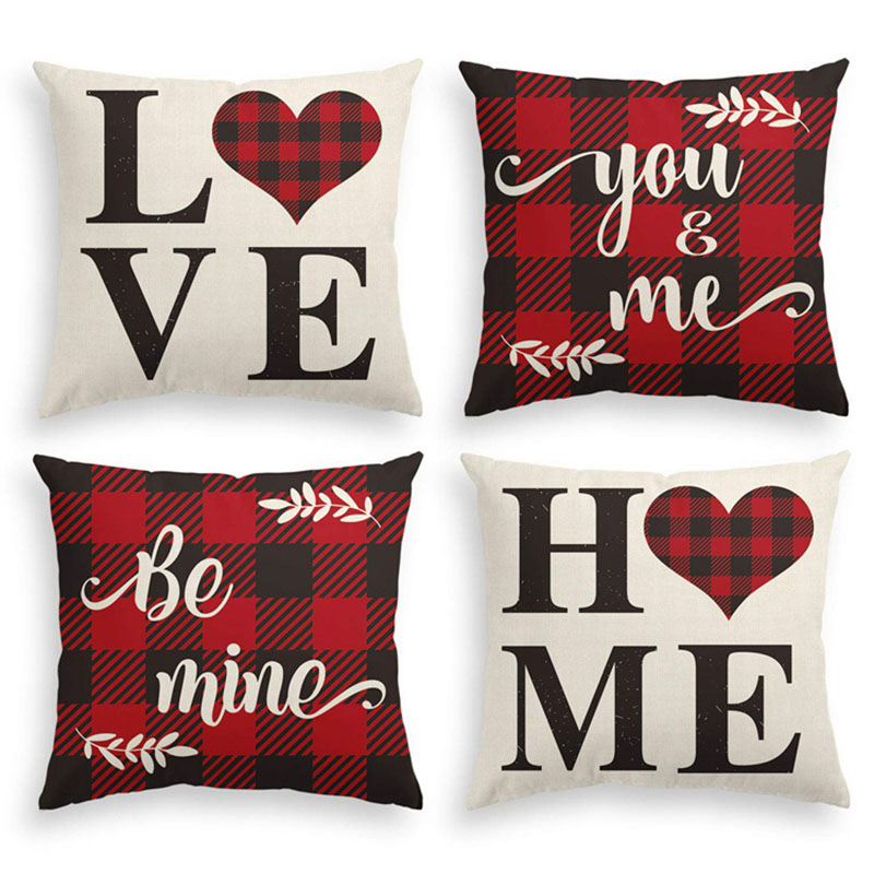 45*45cm 30*50cm Valentine's Day Linen Plaid Pillowcase Set Of 4 display picture 6