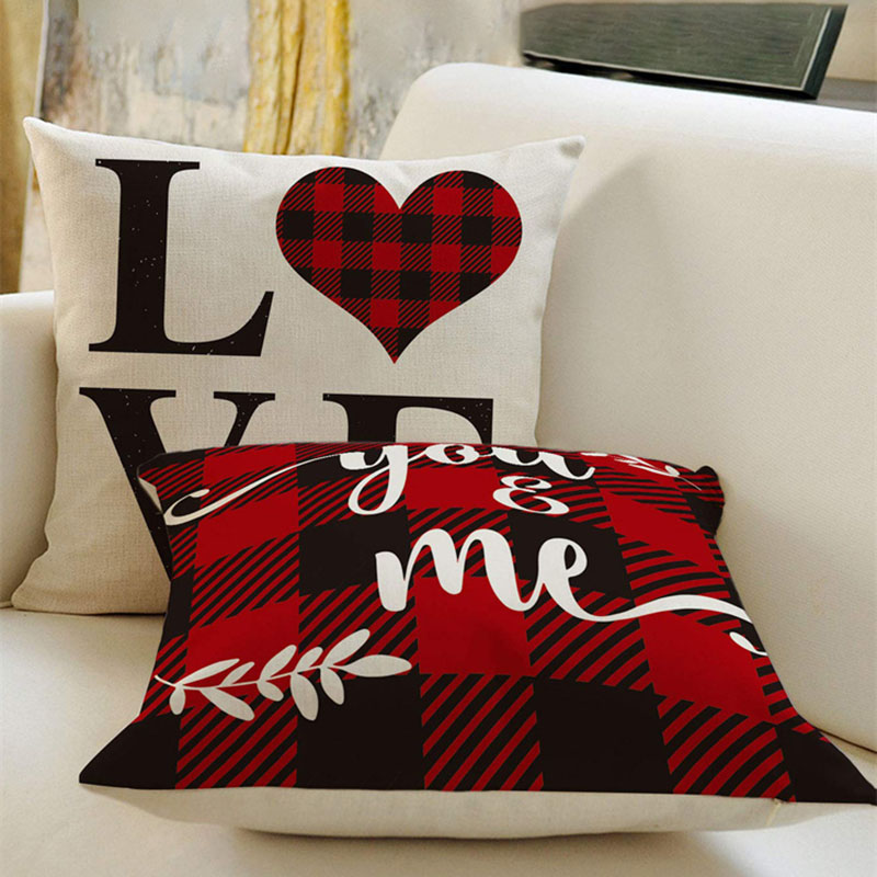 45*45cm 30*50cm Valentine's Day Linen Plaid Pillowcase Set Of 4 display picture 8