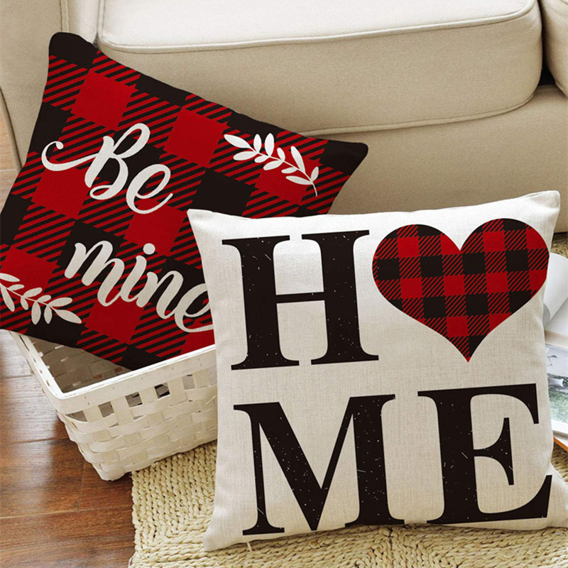 45*45cm 30*50cm Valentine's Day Linen Plaid Pillowcase Set Of 4 display picture 9