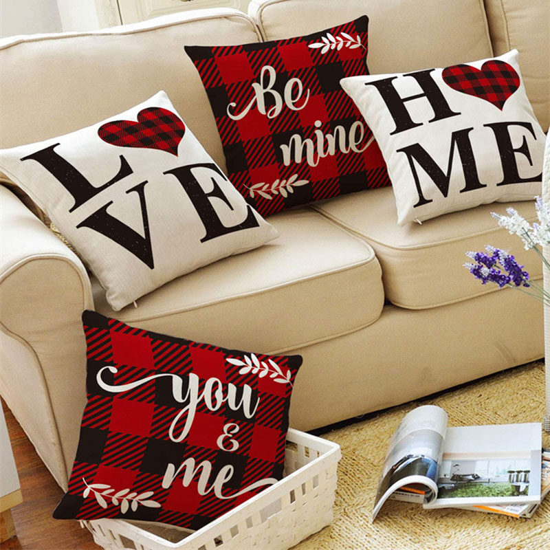 45*45cm 30*50cm Valentine's Day Linen Plaid Pillowcase Set Of 4 display picture 10