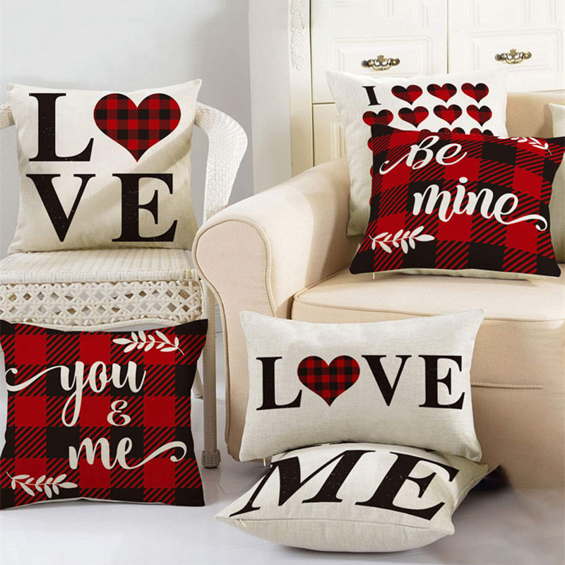 45*45cm 30*50cm Valentine's Day Linen Plaid Pillowcase Set Of 4 display picture 11