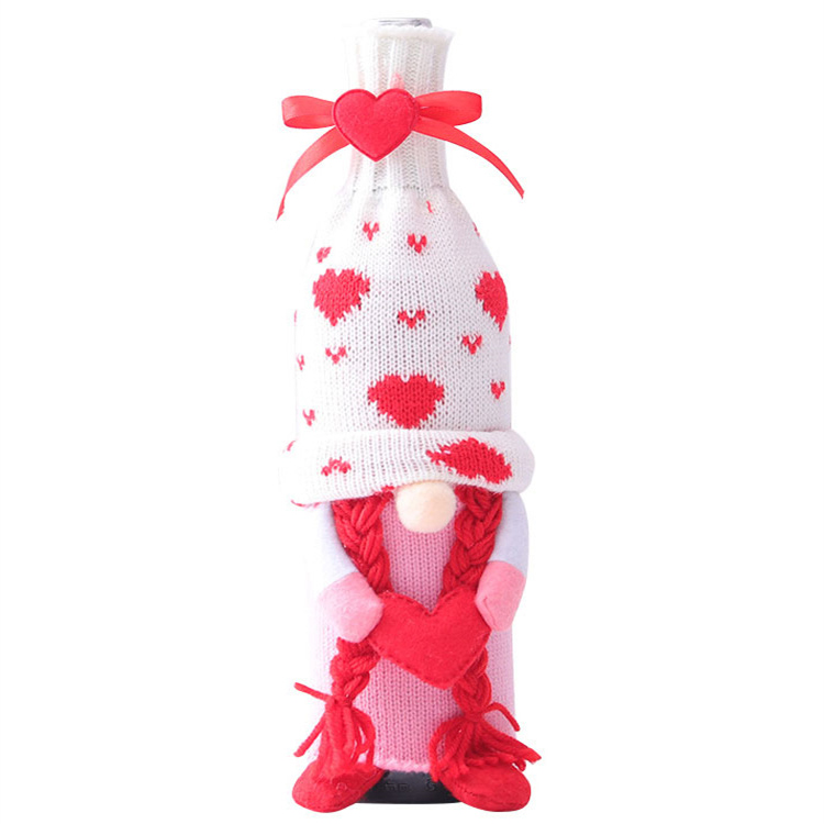 Valentine's Day Decorative Red Wine Cover Faceless Doll Heart Wine Bottle Cover display picture 4