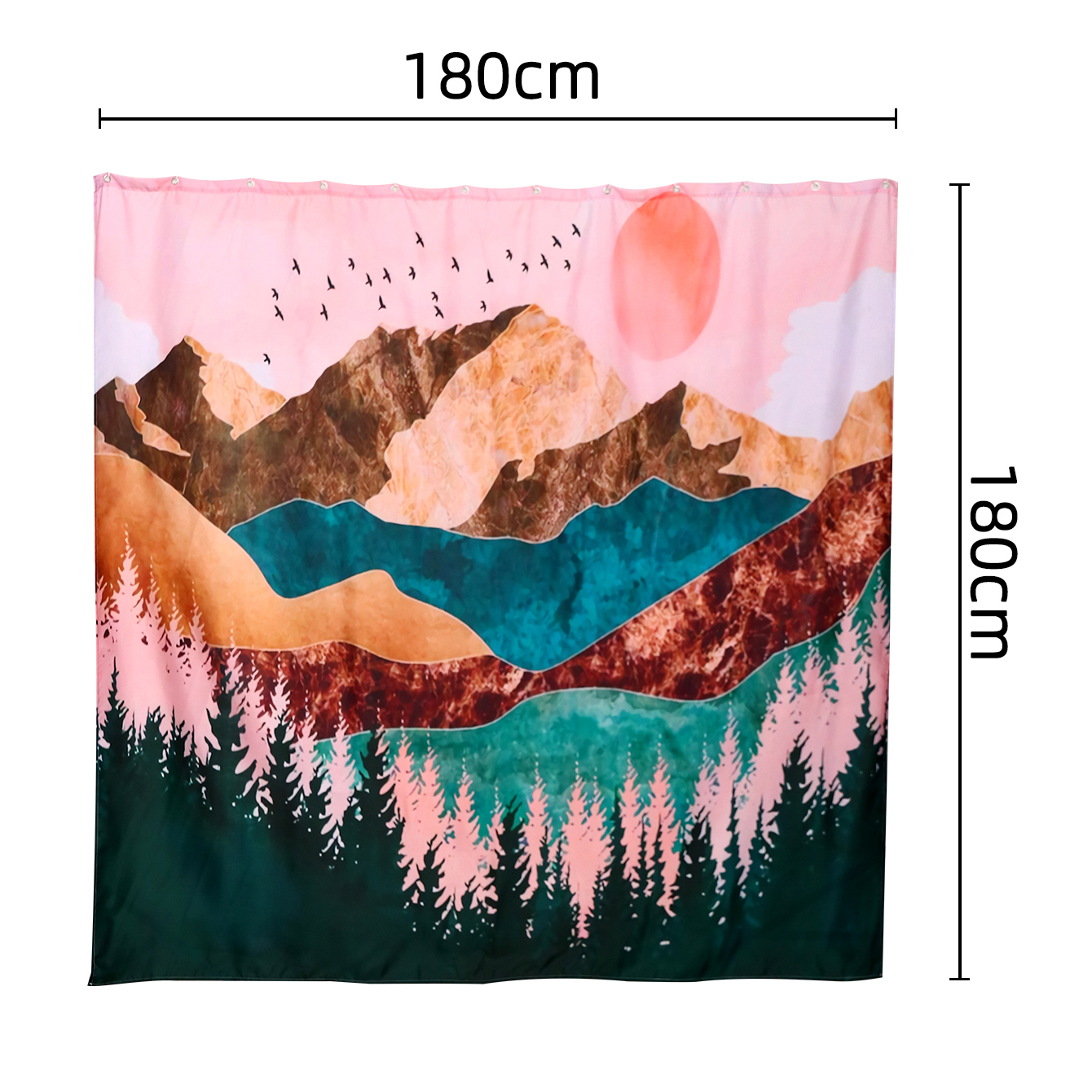 1 Pc De Rideau De Douche Imprimé Polyester Coucher De Soleil 180*180 display picture 1