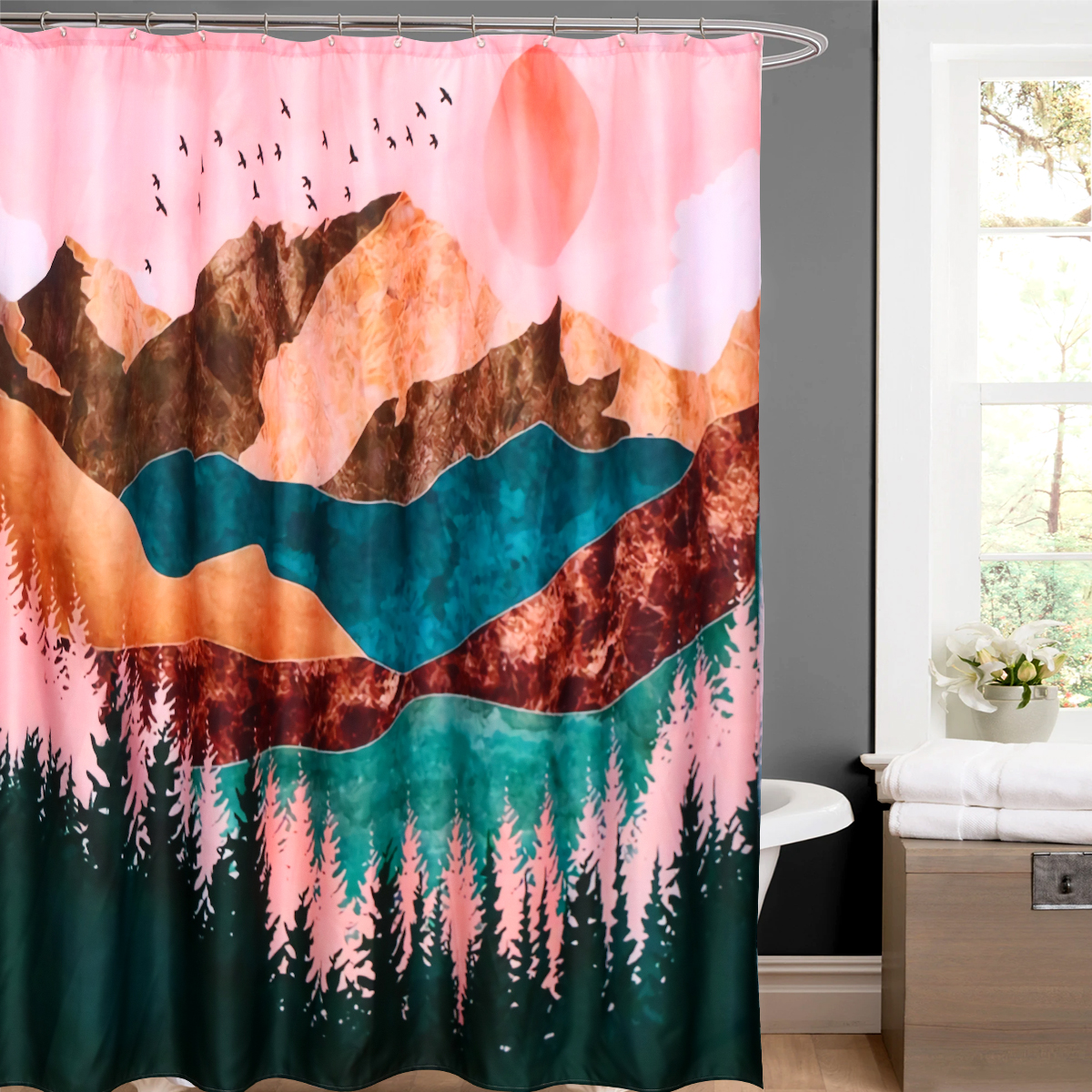 1 Pc Of Sunset Polyester Printed Shower Curtain 180*180 display picture 2