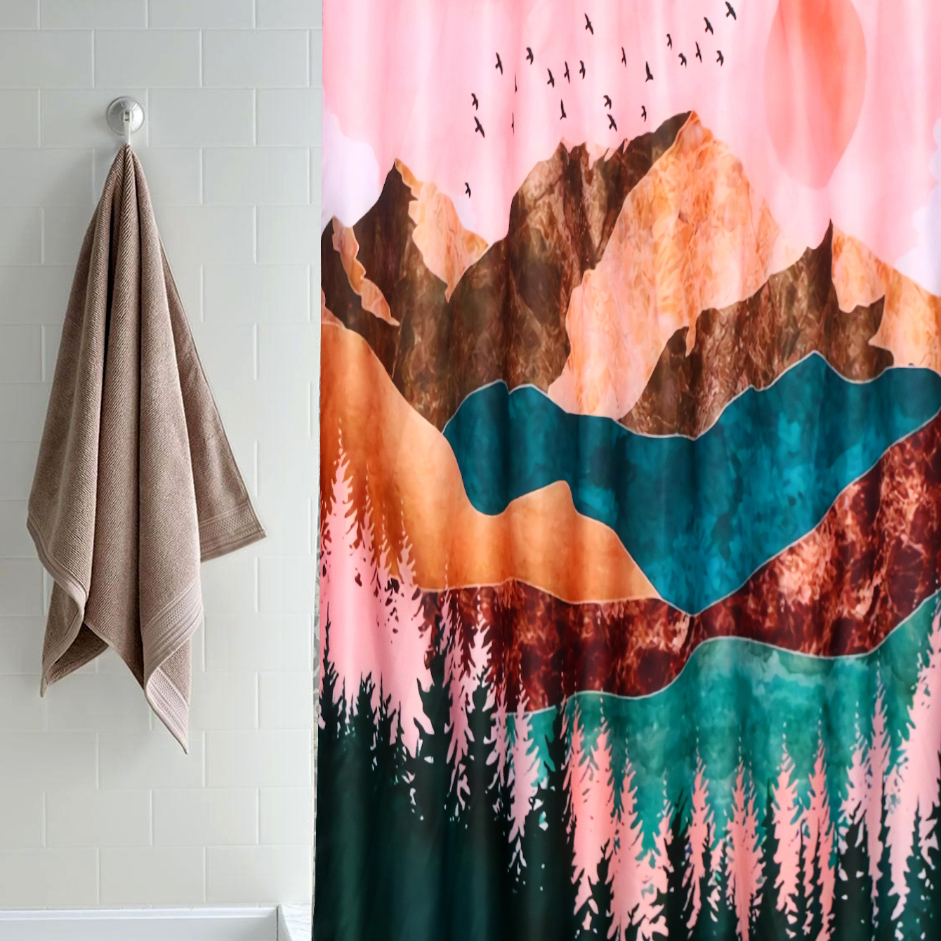 1 Pc Of Sunset Polyester Printed Shower Curtain 180*180 display picture 4