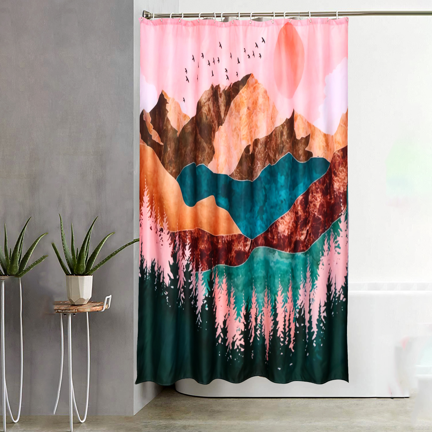 1 Pc Of Sunset Polyester Printed Shower Curtain 180*180 display picture 6