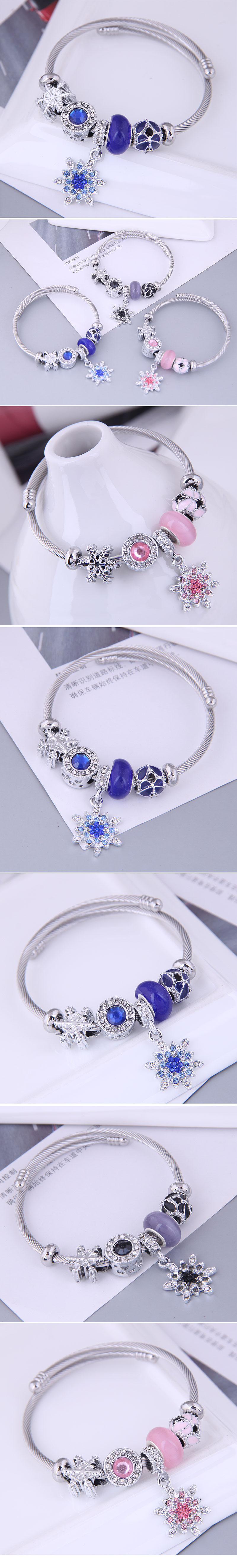 European And American Fashion Metal Simple Snowflake Pendant Accessories Bracelet display picture 1