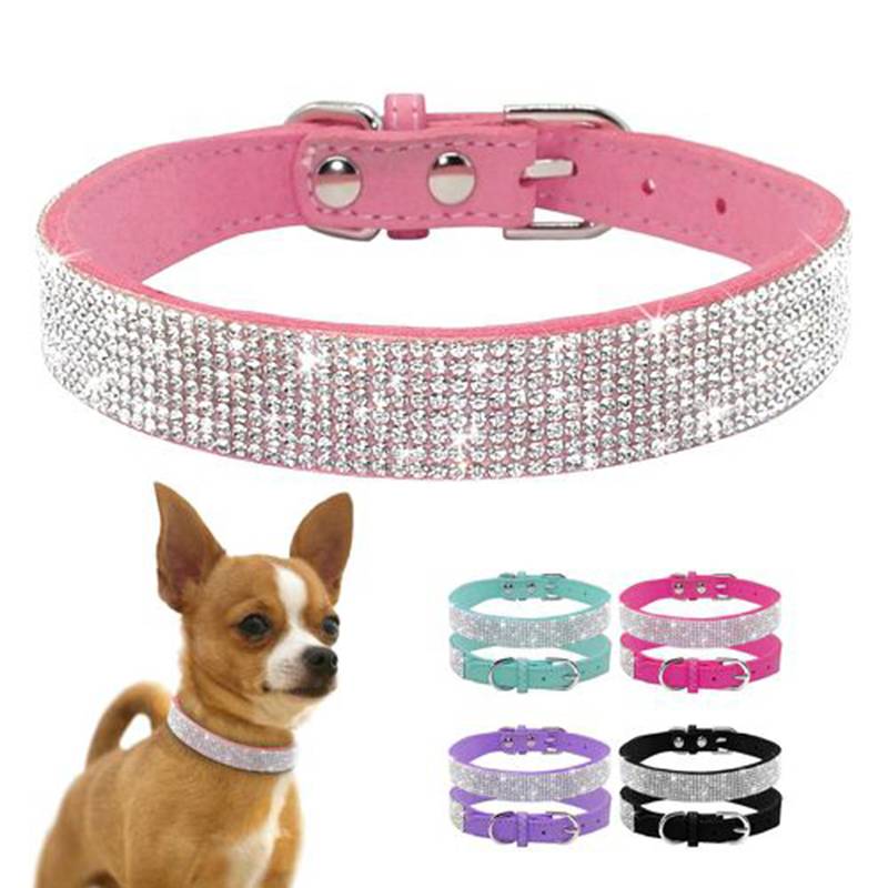 Pet Net Drill Pu Leather Rhinestone Buckle Dog Collar display picture 1