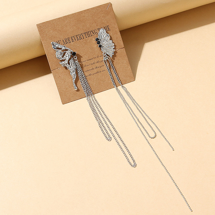 Korean Creative Asymmetric Wings Rhinestone Earrings display picture 1
