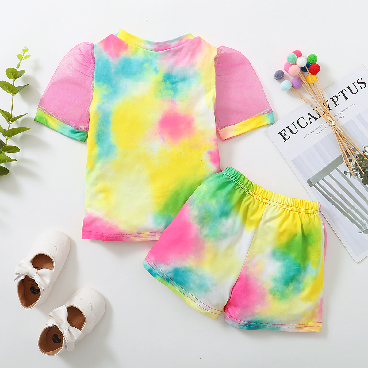 2022 Children's Boys And Girls Tie Dye Suit Short Sleeve Top Shorts display picture 3