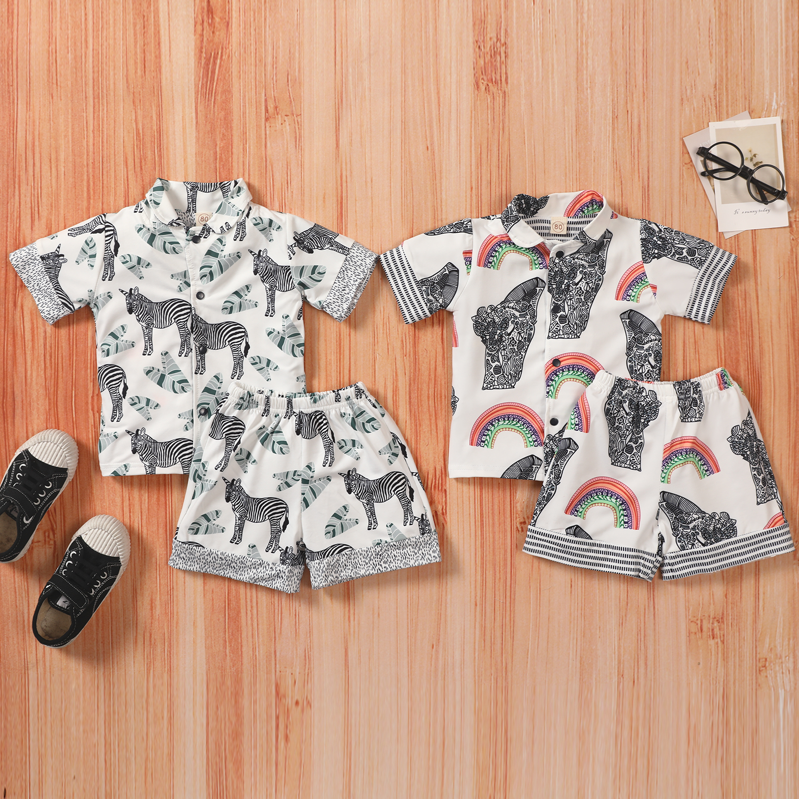 2022 Summer Boys Suit Baby Short Sleeve Animal Print Shirt Shorts display picture 1