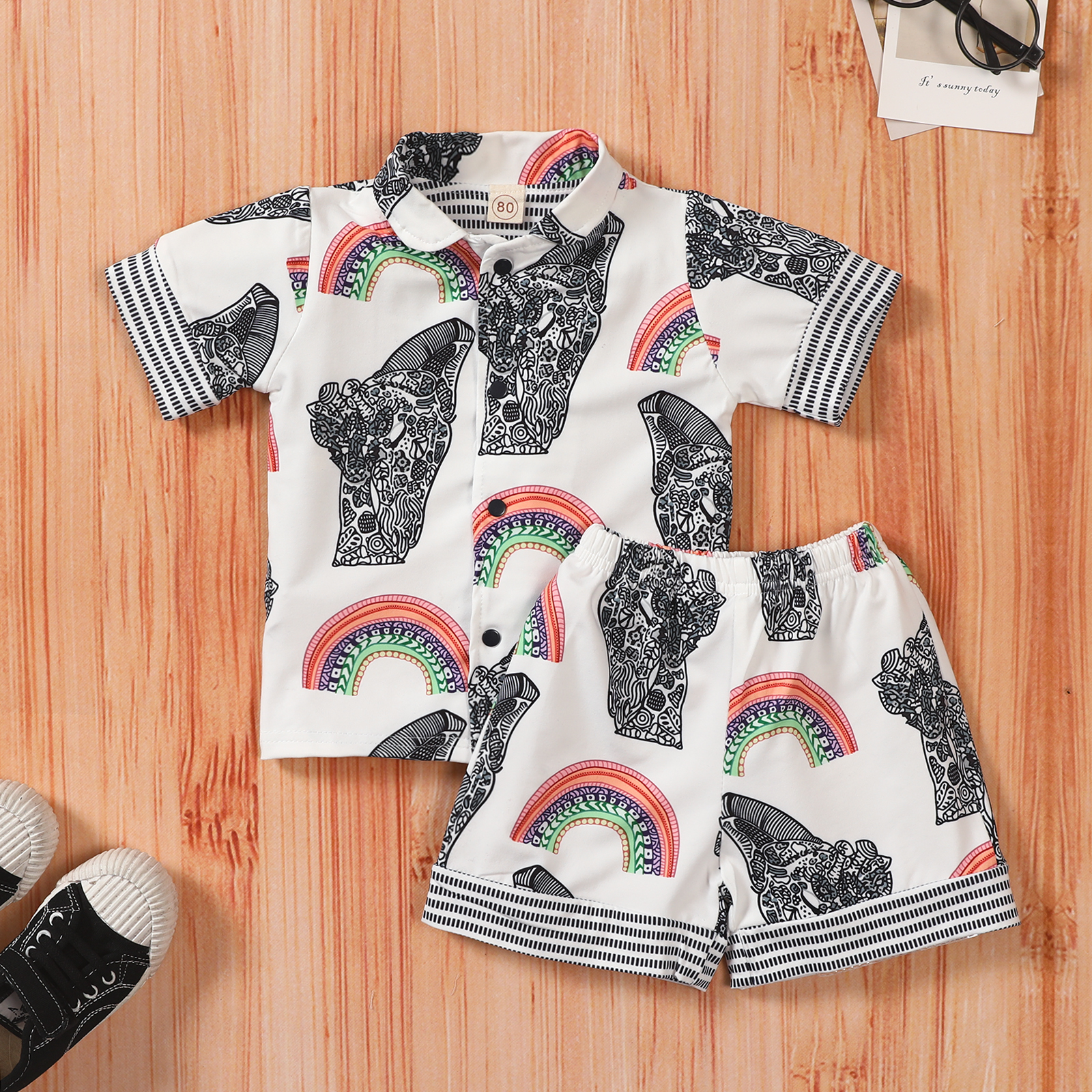 2022 Summer Boys Suit Baby Short Sleeve Animal Print Shirt Shorts display picture 2