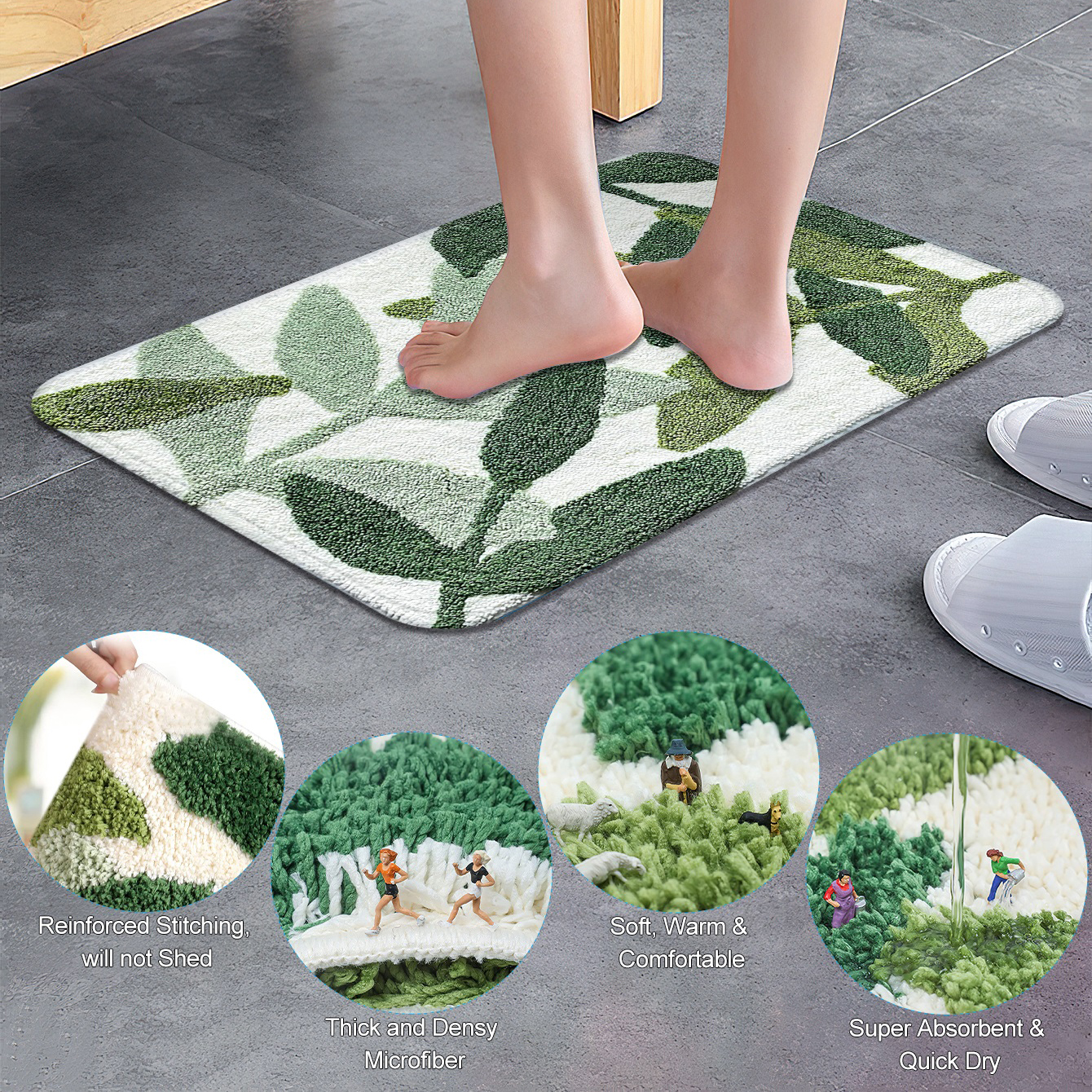 Wholesale Green Leaf Absorbent Non-slip Bath Mat 40*60cm display picture 1