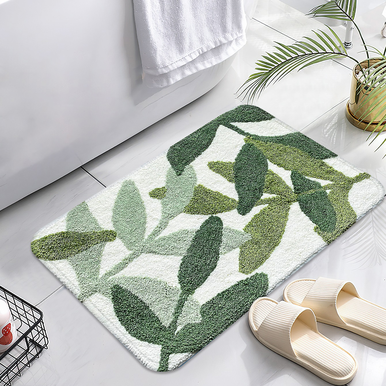 Wholesale Green Leaf Absorbent Non-slip Bath Mat 40*60cm display picture 3