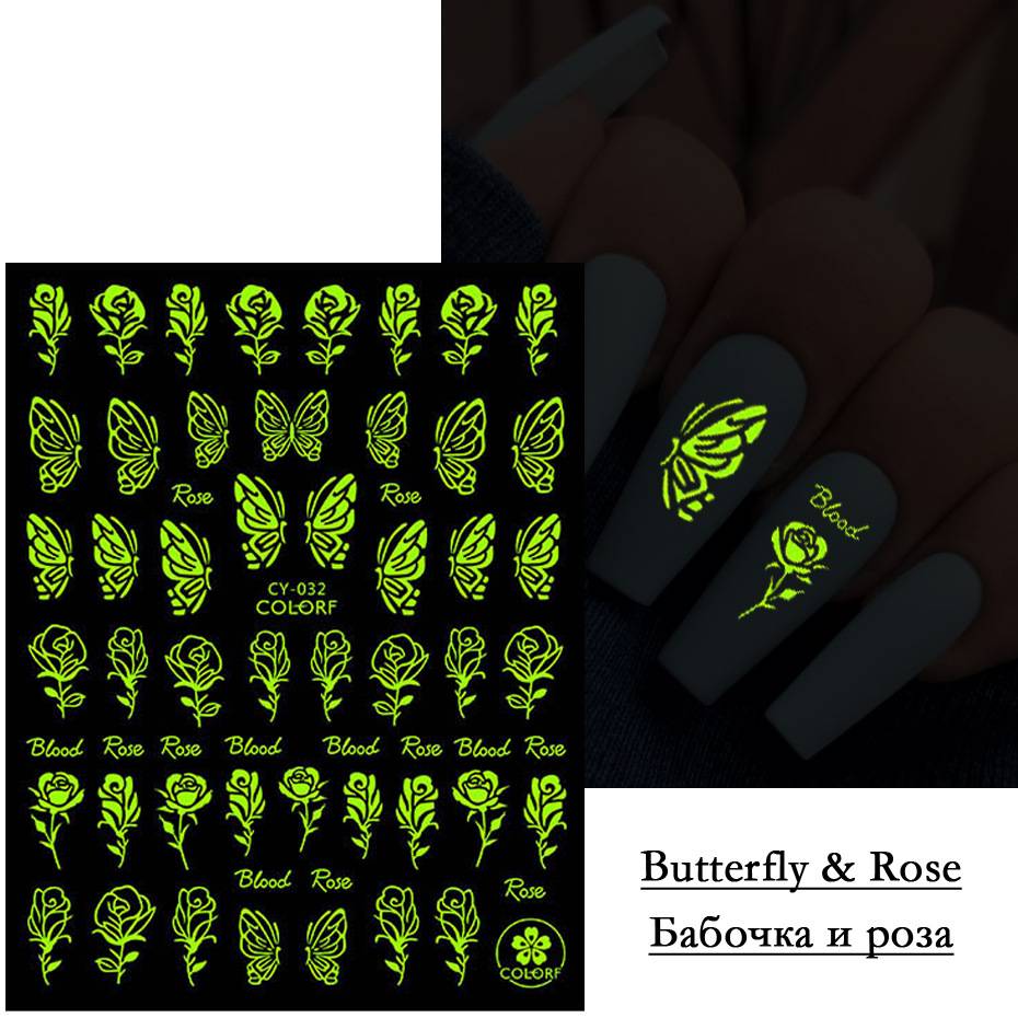 Luminous Manicure Stickers Ins Net Red Flame Numbers Letters Leaves Flower Nail Stickers display picture 5