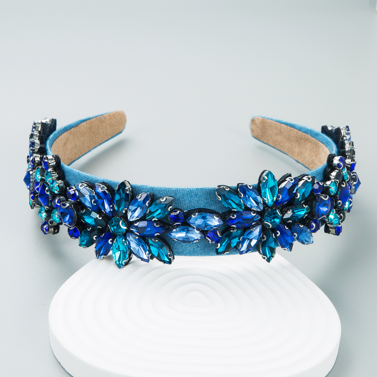 Frühlingsblaue Edelsteindekoration Blaues Stirnband display picture 2