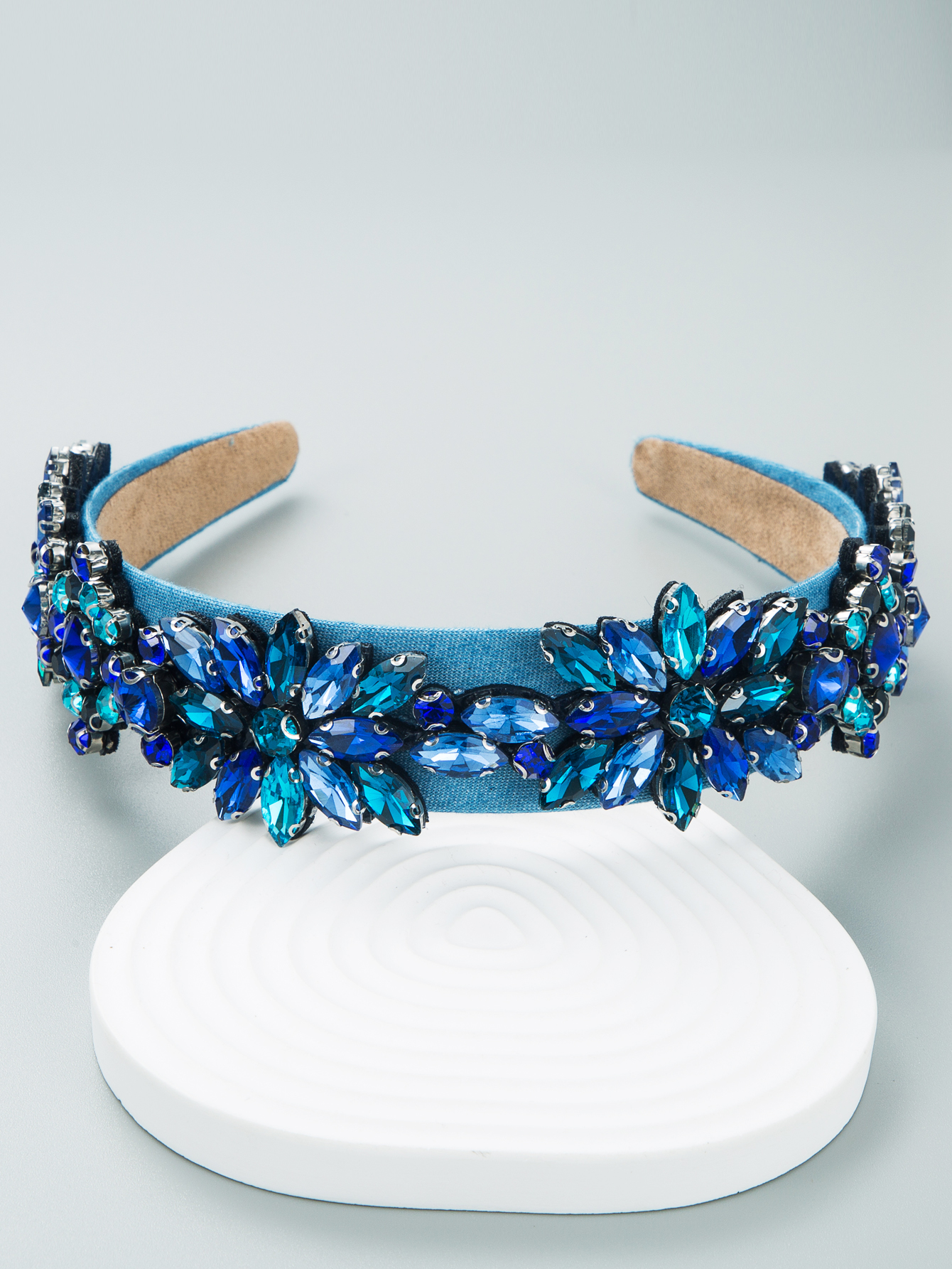 Frühlingsblaue Edelsteindekoration Blaues Stirnband display picture 6