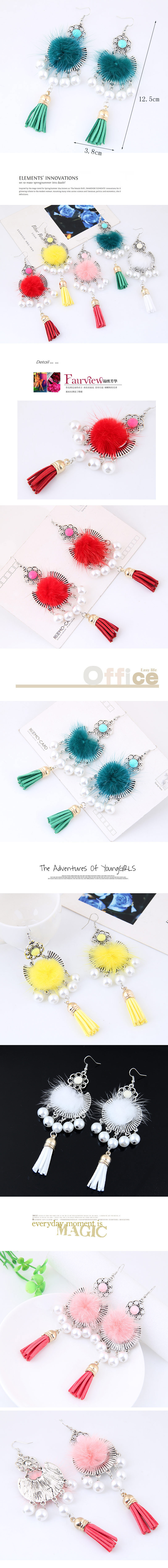 Fashion Metal Delicate Hair Ball Pearl Tassel Exaggerated Earrings display picture 1