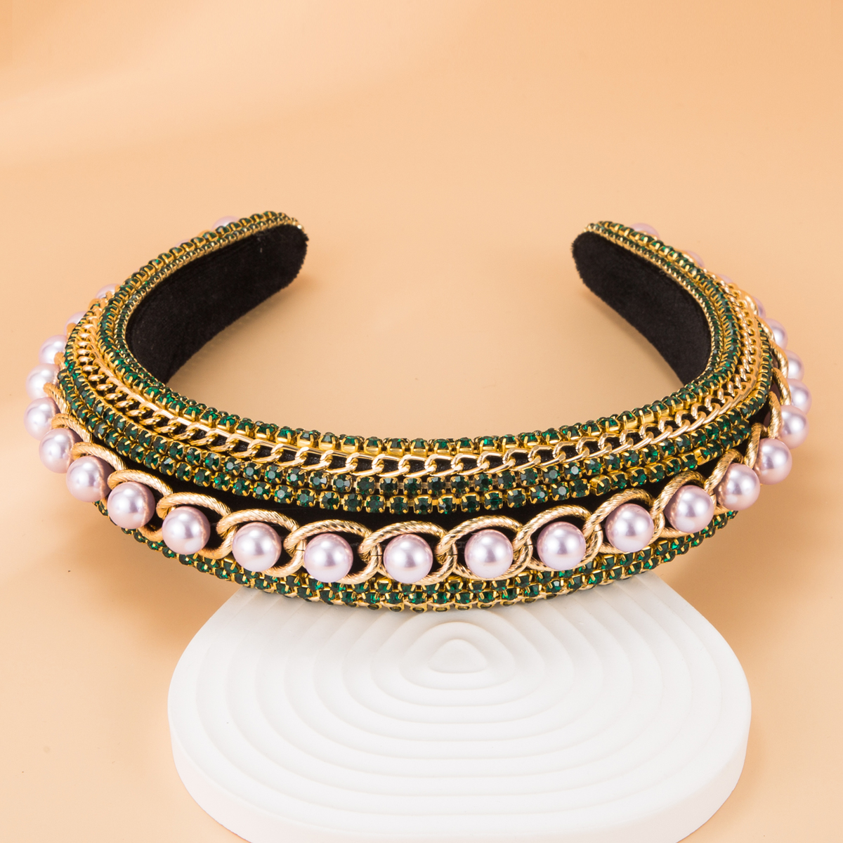 Fashion Geometric Chain Braided Pearl Rhinestone Headband display picture 2