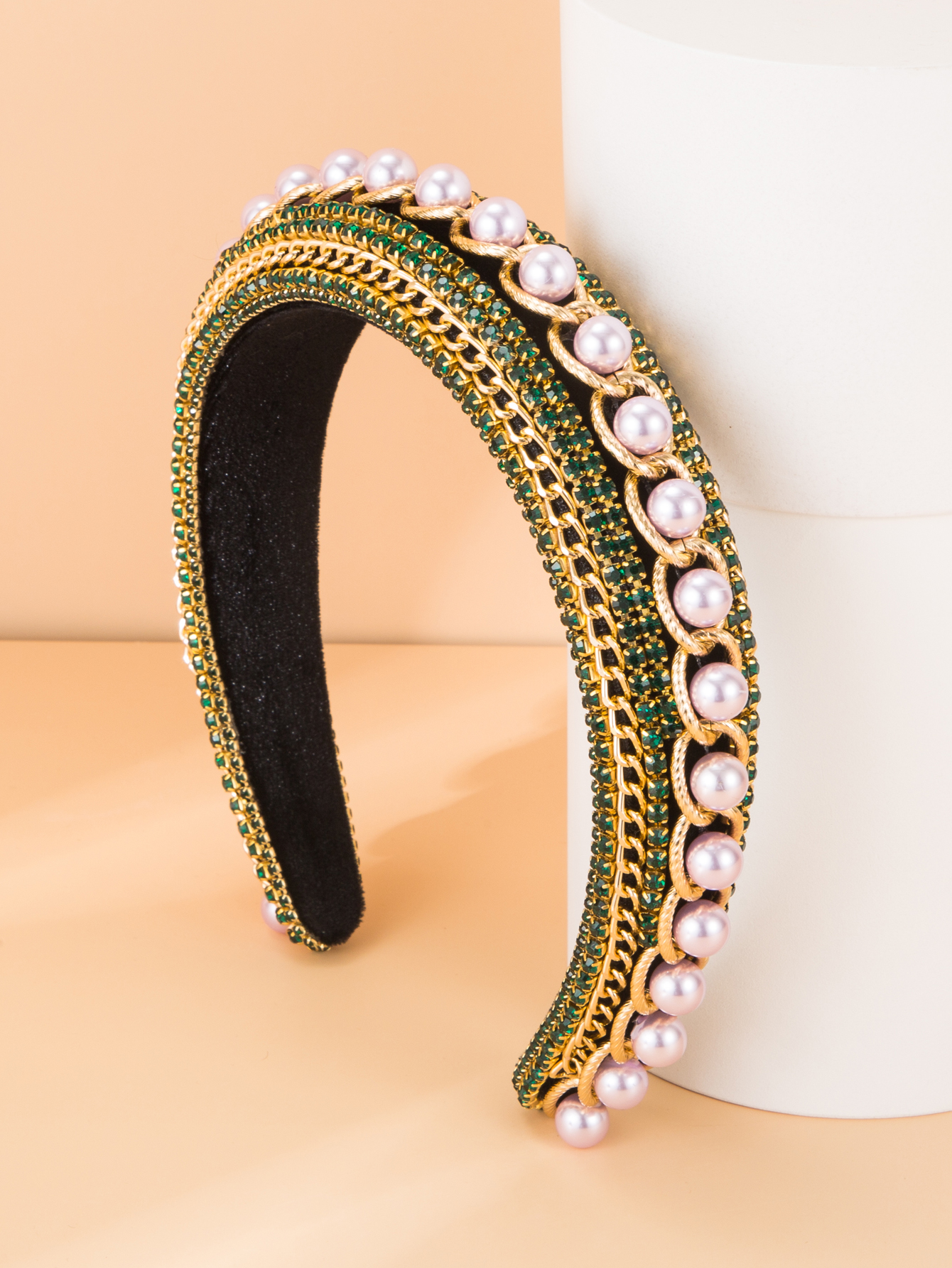 Fashion Geometric Chain Braided Pearl Rhinestone Headband display picture 5