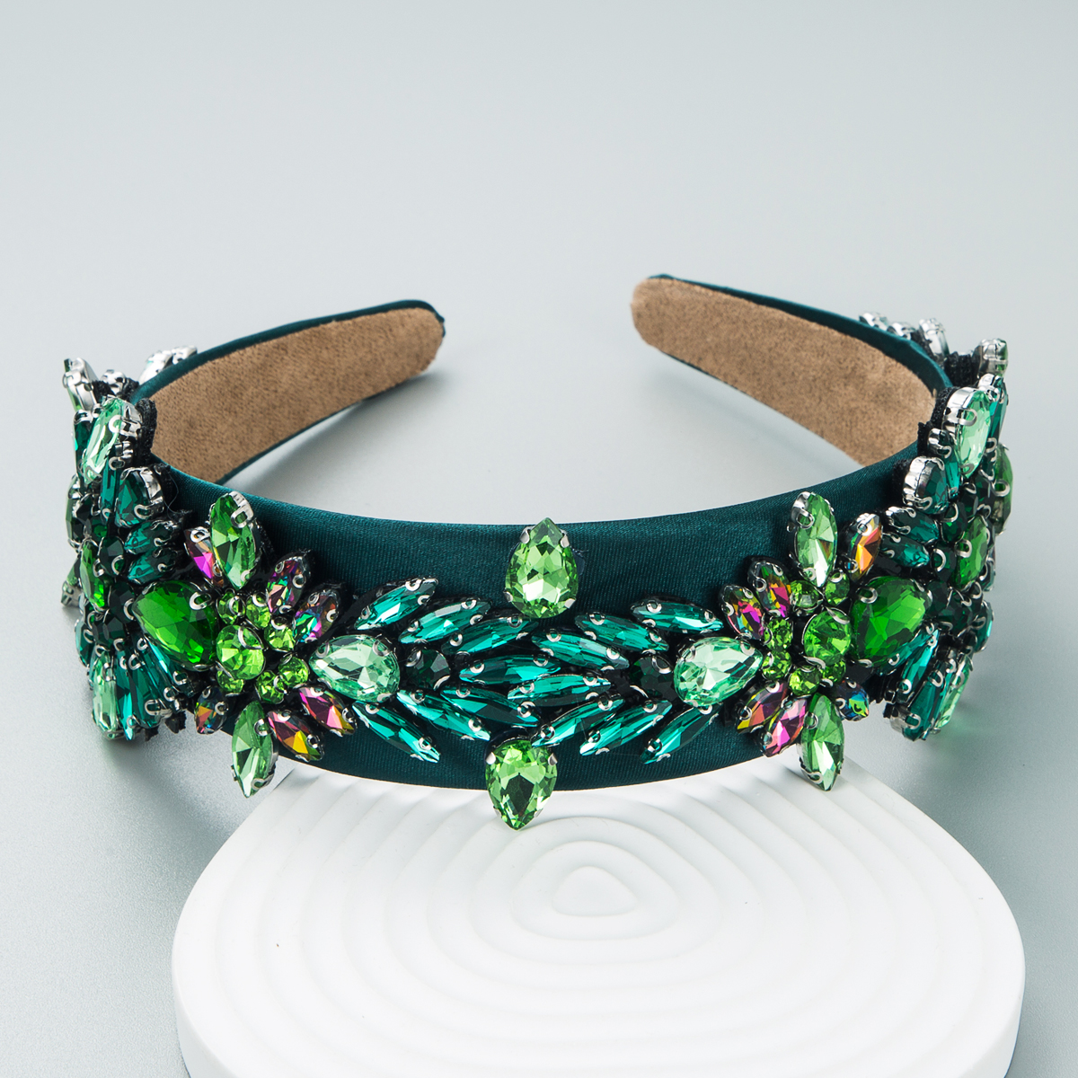 Baroque Diamond Decorative Green Flower Headband display picture 2